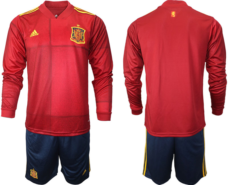 Men 2021 European Cup Spain home Long sleeve soccer jerseys